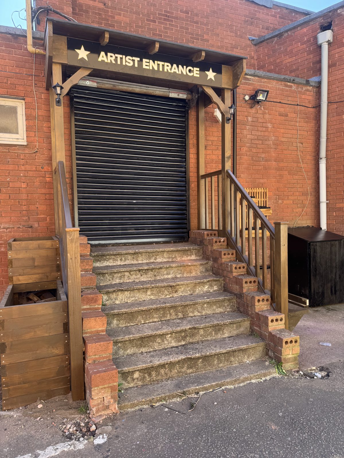 Timber artist entrance staircase and canopy