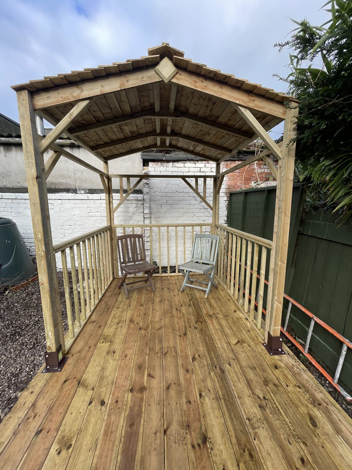 Garden gazebo with decked walkway